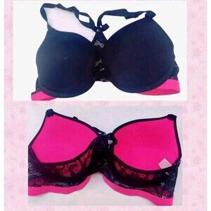 Prima Valentina Bra Black Lace & Hot Pink 34C Push Up Lacey Racerback Sexy